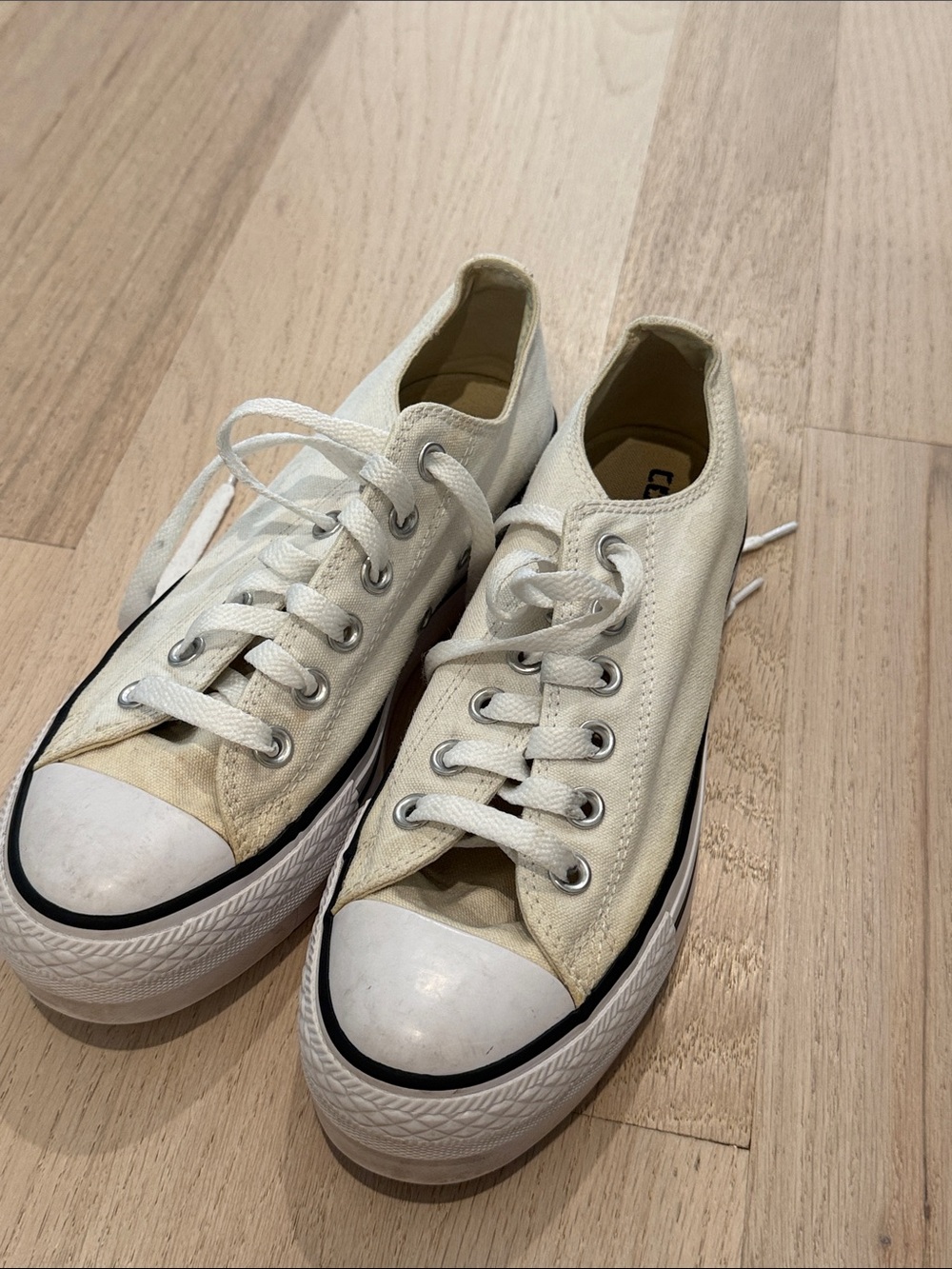 Converse Women's Low-Top platform Canvas Sneakers in White with Black Trim